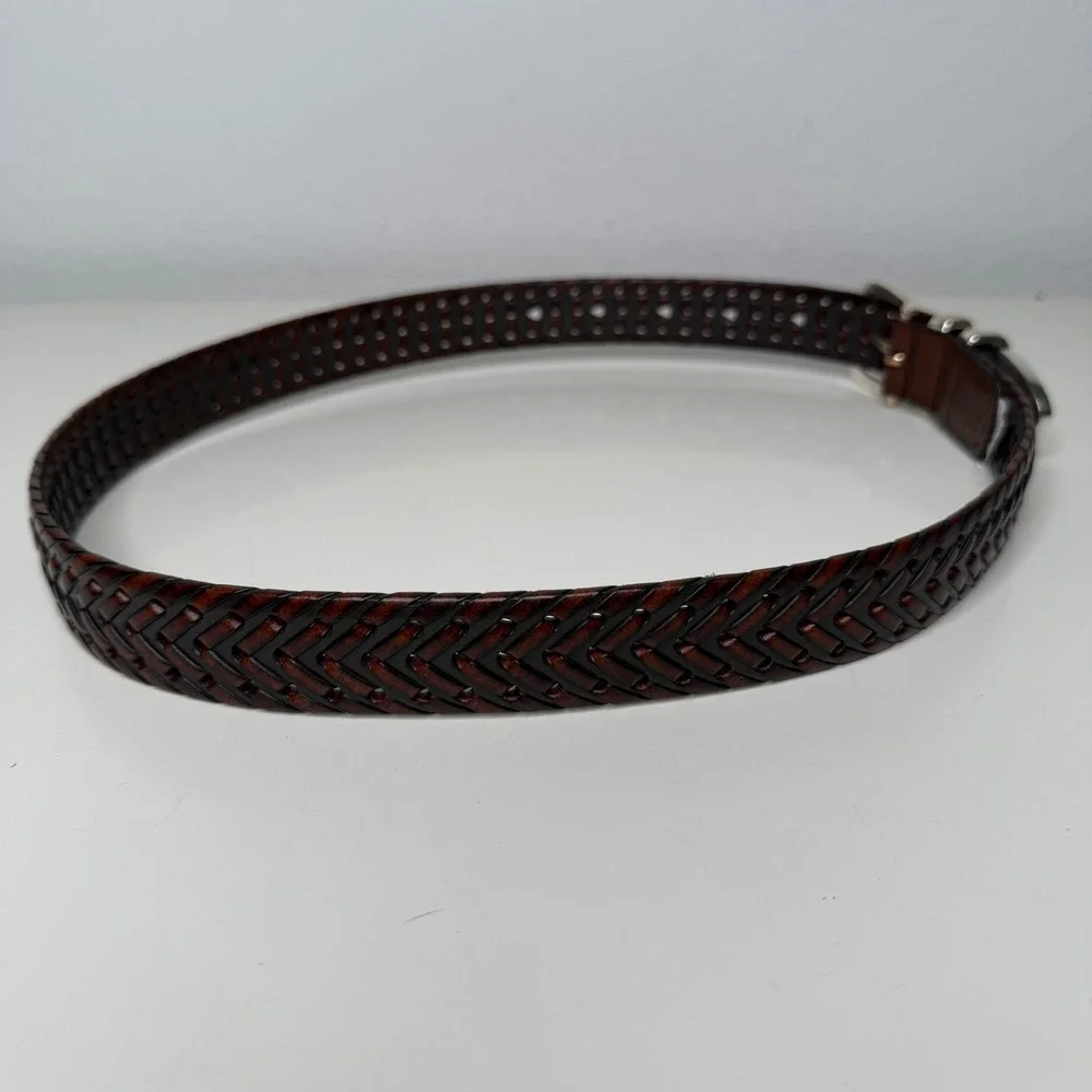 Unbranded Woven Belt Womens Brown Braided Leather Silver Buckle Boho 32/80